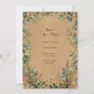 Rustic Kraft Eucalyptus lace Wedding  Invitation
