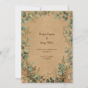 Rustic Kraft Eucalyptus lace Wedding  Invitation