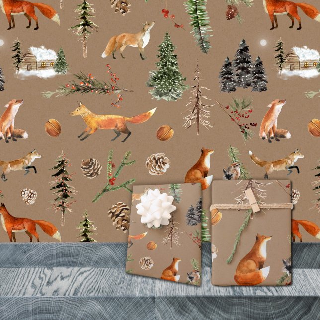 Rustic Kraft Everything Forest Woodland Red Fox Wrapping Paper Sheet (Rustic Kraft Everything Forest Woodland Red Fox Christmas Holiday Gift Wrapping Paper Sheets Trio)