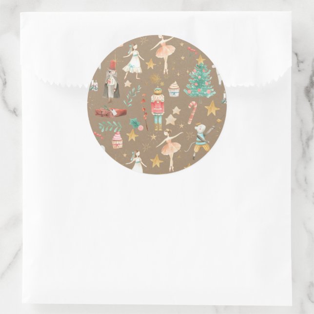 Rustic Kraft Everything Nutcracker Christmas Classic Round Sticker (Bag)
