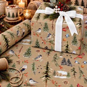Rustic Kraft Everything Woodland Winter Birds Wrapping Paper