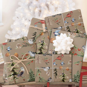 Rustic Kraft Everything Woodland Winter Birds Wrapping Paper Sheet