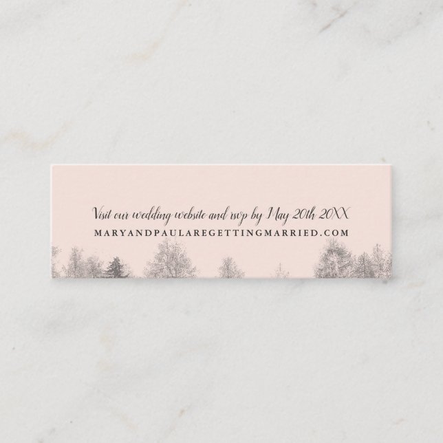 Rustic kraft Fall blush pine trees wedding detail Mini Business Card (Front)