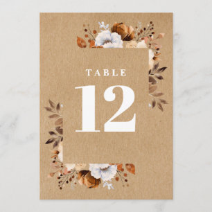 Rustic Kraft Fall Country Floral Table Number