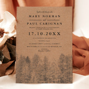 Rustic kraft Fall winter pine trees forest wedding Invitation
