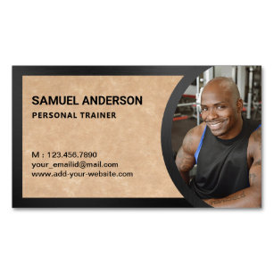 Rustic Kraft Fitness Personal Trainer Photo Magnetic Business Card