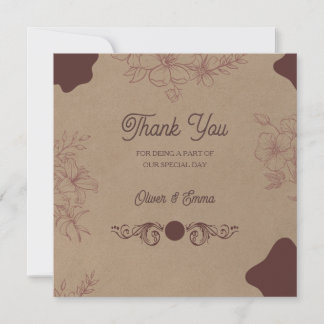 Rustic Kraft Floral Wedding Thank You Card