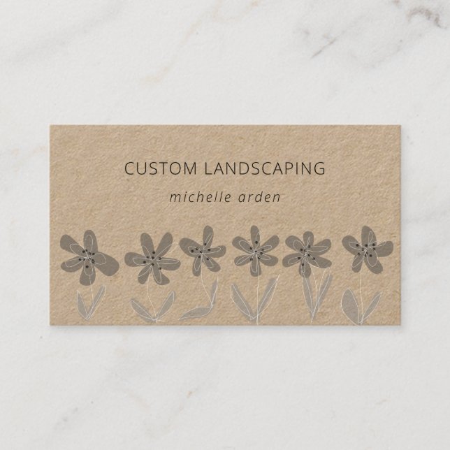 Rustic kraft flowers gardening landscaping business card (Front)