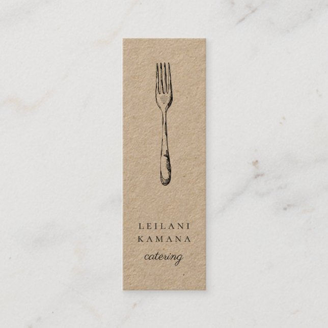 Rustic Kraft Fork Mini Business Card (Front)