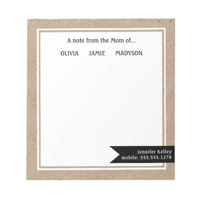 Rustic Kraft "From the Mum of", Personalised Notepad (Front)