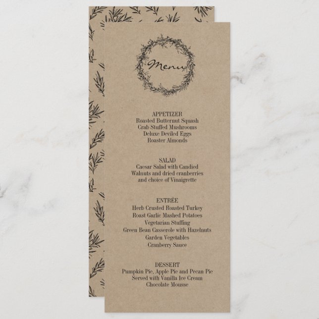 Rustic Kraft Give Thanks Thanksgiving Dinner Menu Invitation (Front/Back)