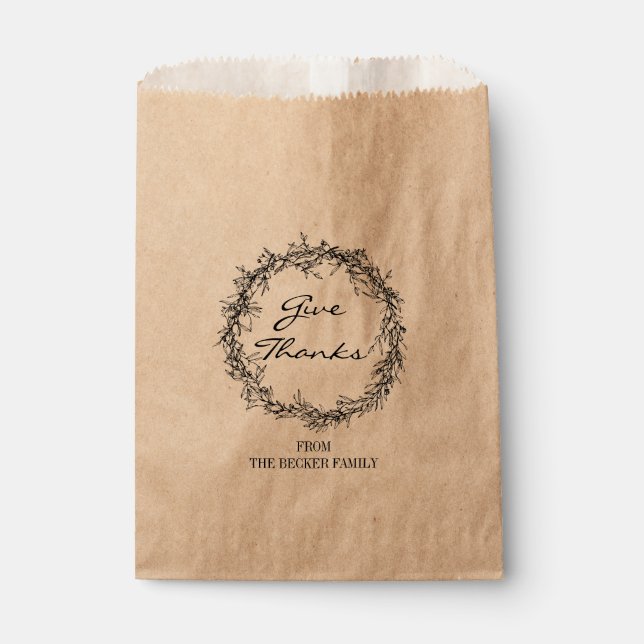 Rustic Kraft Give Thanks Thanksgiving Favour Bag (Front)