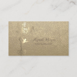 Rustic Kraft,Gold Confetti Girl Tree Silhouette Business Card