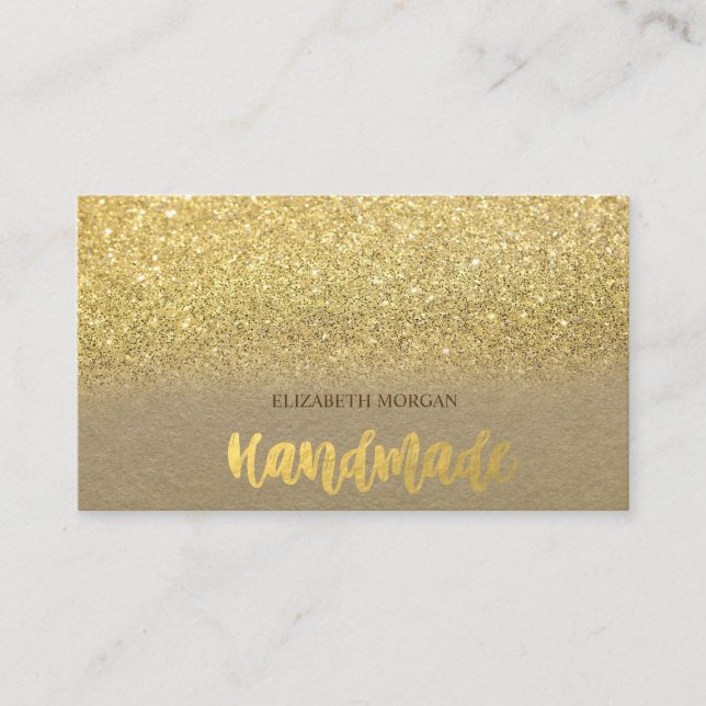 Rustic , Kraft, Gold Glitter Ombre Business Card (Front)