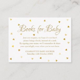 Rustic Kraft Gold Hearts Book Request Baby Shower Enclosure Card