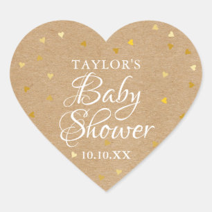 Rustic Kraft Gold Love Hearts Baby Shower Heart Sticker