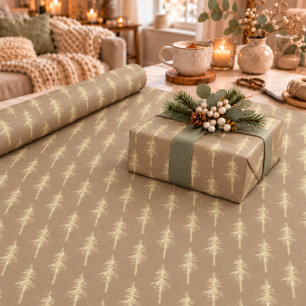Rustic Kraft Gold Woodland Pine Tree Forest Wrapping Paper