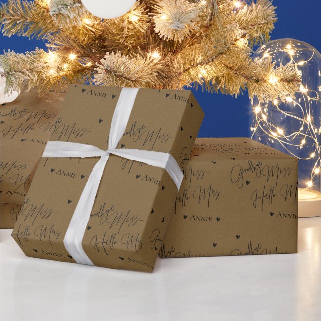 Rustic Kraft Goodbye Miss Hello Mrs Bridal Shower Wrapping Paper (Holidays)