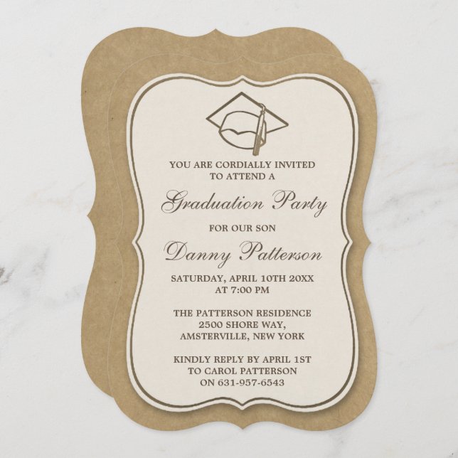 Rustic Kraft Graduation Party Invitations (Front/Back)