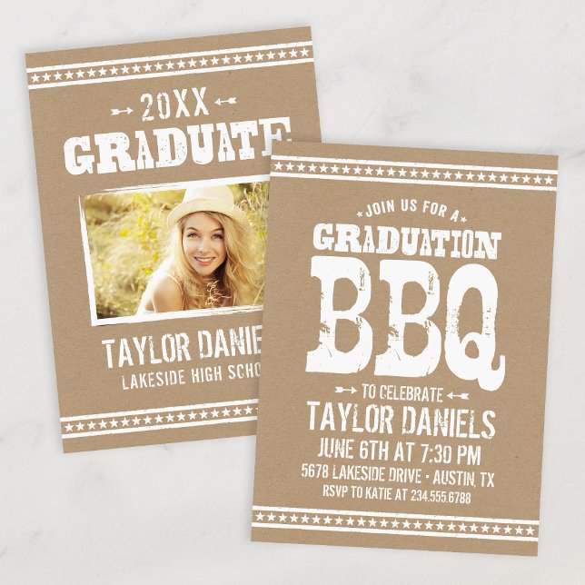Rustic Kraft Graduation Photo BBQ Invitation (Creator Uploaded)