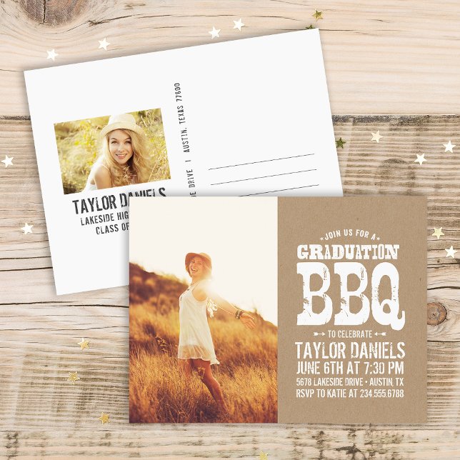 Rustic Kraft Graduation Photo BBQ Invitation (Creator Uploaded)