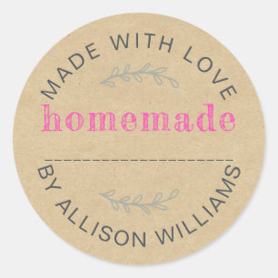 Rustic Kraft Green and Pink Homemade Baked Goods Classic Round Sticker