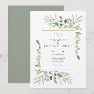 Rustic Kraft Greenery Leaves Wedding Invitation