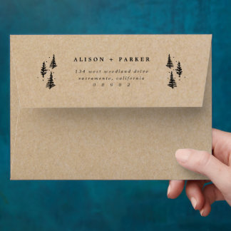 Rustic Kraft Hand-drawn Pine Trees Return Address Envelope