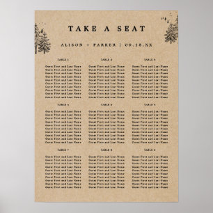 Rustic Kraft Hand-drawn Pine Trees Take A Seat Poster