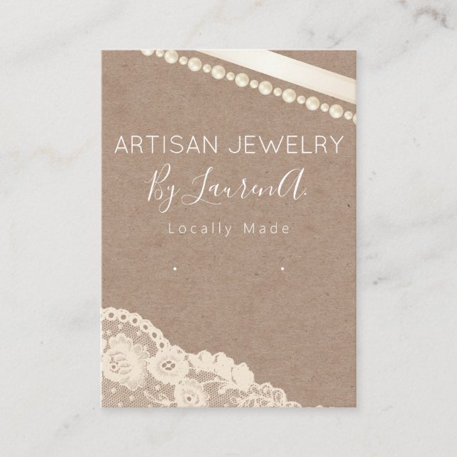 Rustic Kraft Handmade Earrings Jewellery Display Business Card (Front)