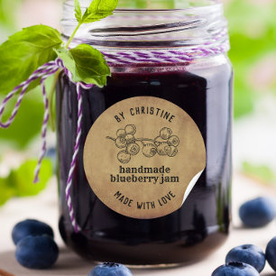 Rustic kraft Handmade With Love blueberry Jam  Classic Round Sticker