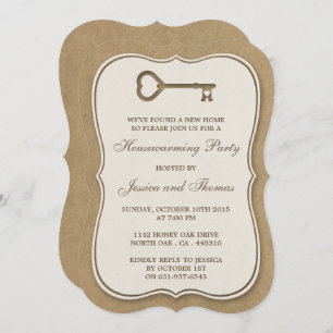 Rustic Kraft Heart Key New Home Housewarming Invitation