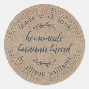 Rustic Kraft Homemade Banana Bread  Classic Round Sticker