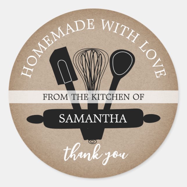 Rustic Kraft  Homemade With Love Thank You Classic Round Sticker (Front)