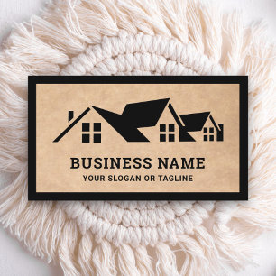 Rustic Kraft House Roofing Construction Roofer Business Card