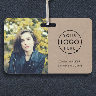 Rustic Kraft ID Card   Modern Logo Photo Employee Badge