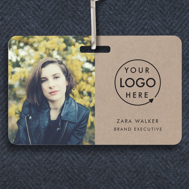 Rustic Kraft ID Card | Modern Logo Photo Employee ID Badge (Rustic Kraft company branded staff ID badges for business networking & employee identification.)