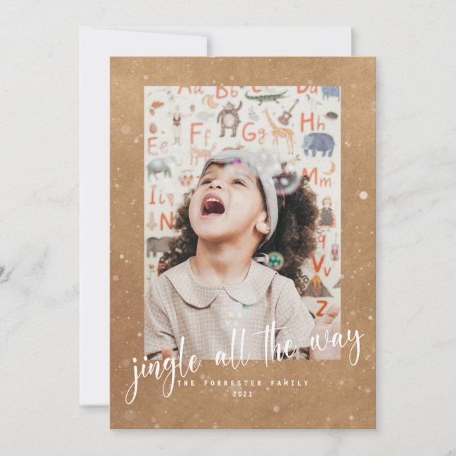 Rustic Kraft Jingle All The Way Script 2 Photo Card (Front)