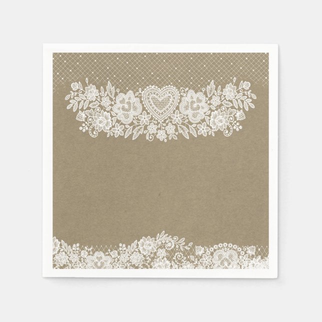Rustic Kraft & Lace Farmhouse Barn Chic Napkin (Front)
