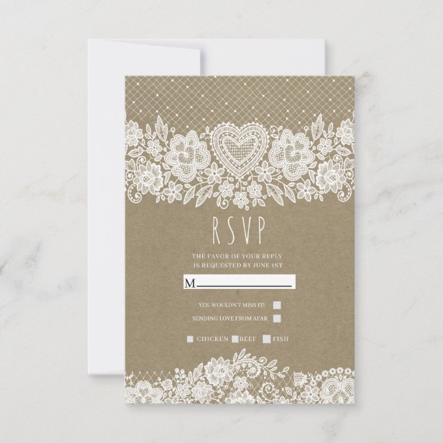 Rustic Kraft & Lace Farmhouse Barn Wedding RSVP (Front)