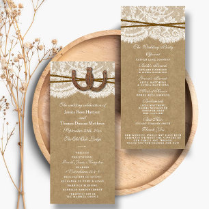 Rustic Kraft, Lace & Horseshoe Wedding Programs Rack Card