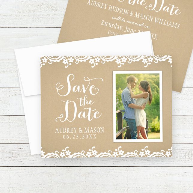 Rustic Kraft Lace Photo Wedding Save The Date (Creator Uploaded)