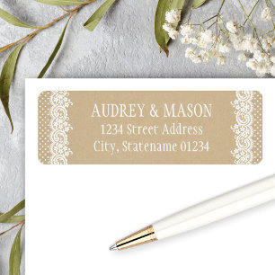 Rustic Kraft Lace Wedding Return Address Label
