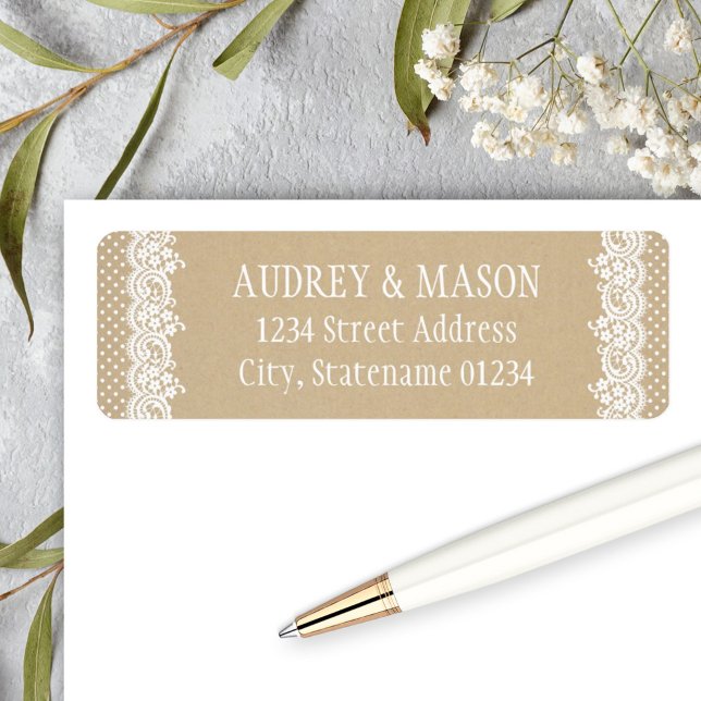 Rustic Kraft Lace Wedding Return Address Label (Creator Uploaded)