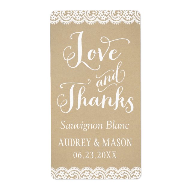 Rustic Kraft Lace Wine Wedding Favour (Front)