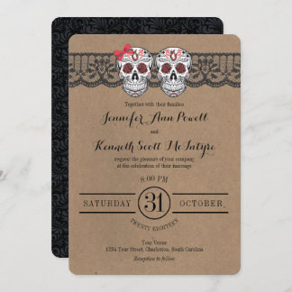 Rustic Kraft & LaceSugar Skull Wedding Invitations