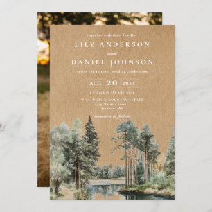 Rustic Kraft Lake Forest Woodland Photo Wedding Invitation