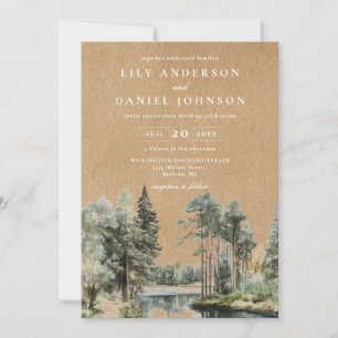 Rustic Kraft Lake Forest Woodland Wedding QR Code Invitation