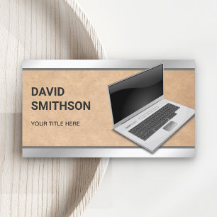 Rustic Kraft Laptop PC Computer Repair Technician Business Card