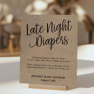 Rustic Kraft Late Night Diaper Shower Activity Poster